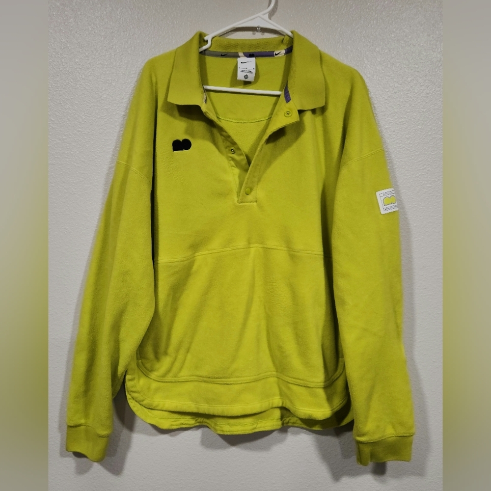 Nike Tennis Naomi Osaka Size Medium Neon Green Fleece Top 1/2  Sweater Sport